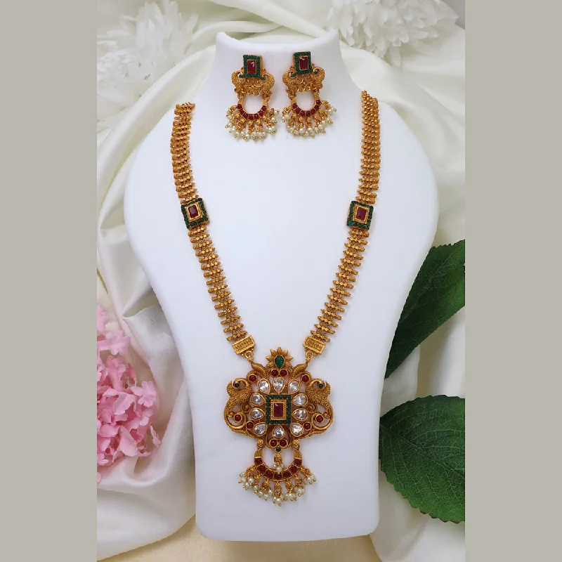 Surf motif necklaces-Diksha Collection Gold Plated Pota Stone Long Necklace Set - L 133