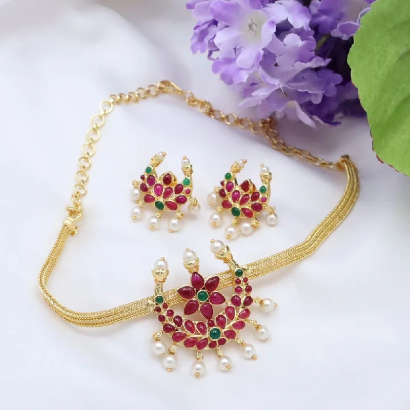 Multi-layer necklaces-Diksha Collection Gold Plated Pota Stone Necklace Set