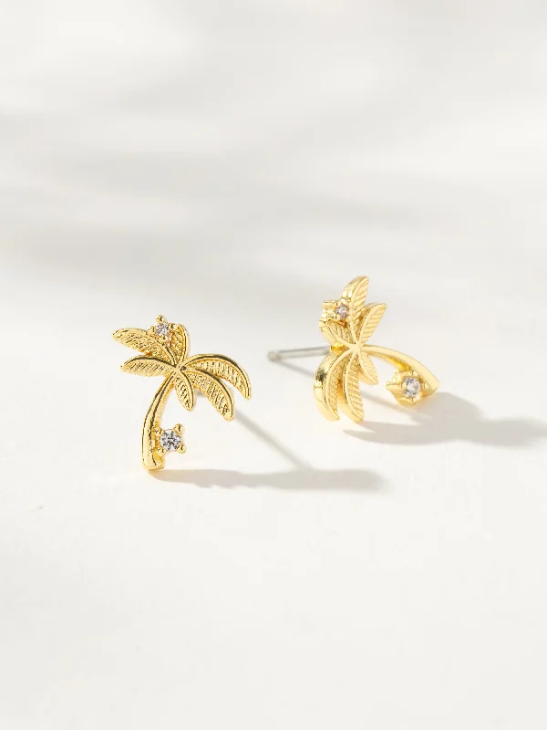 Thick cuff earrings-Palm Tree Stud Earrings