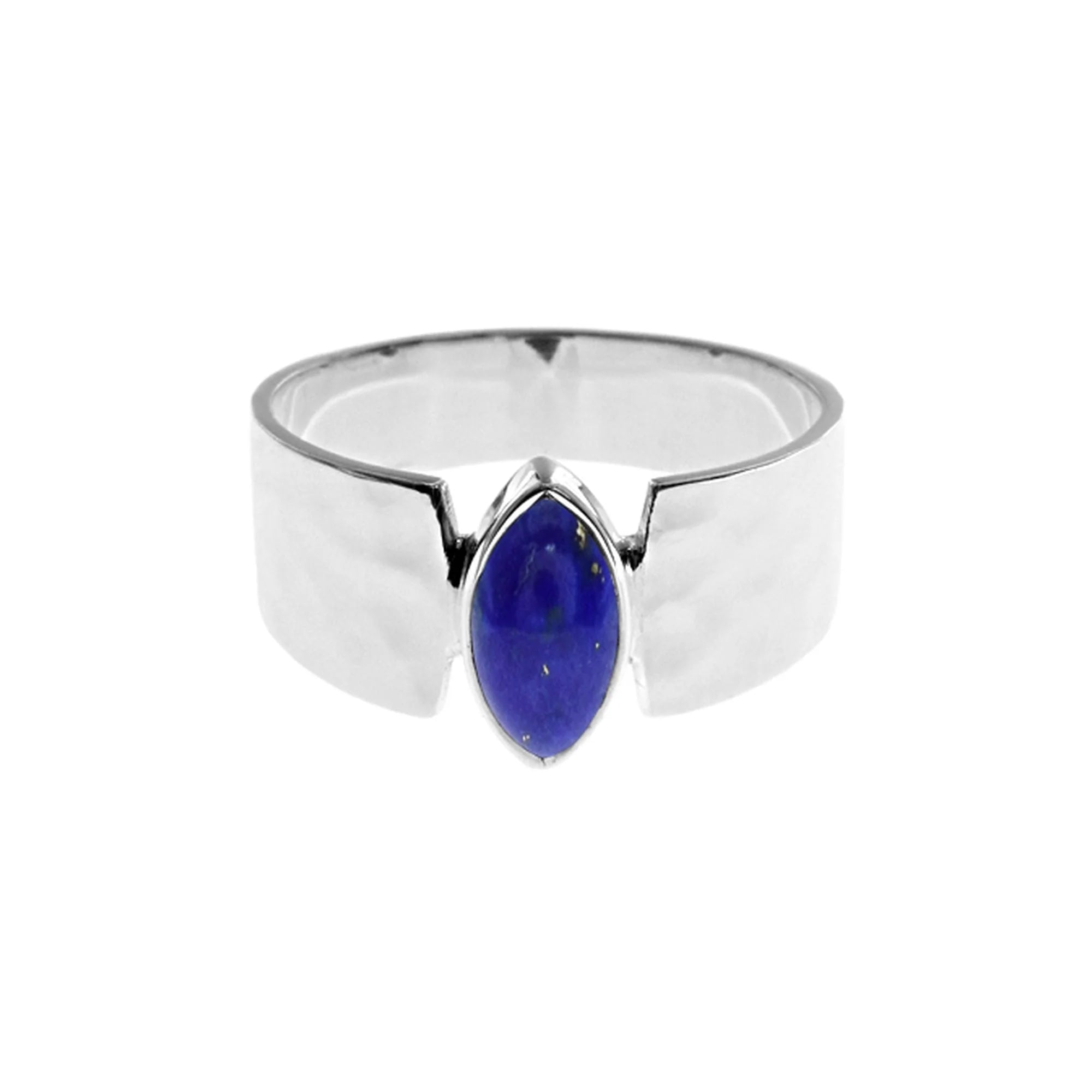 Pure crystal rings-Sterling Silver Hammered Marquis Lapis Lazuli Ring