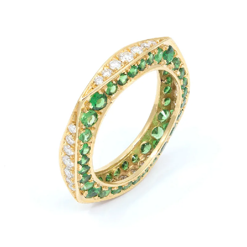 Fine thread rings-Tsavorite & Diamond Keshet Ring In Yellow Gold