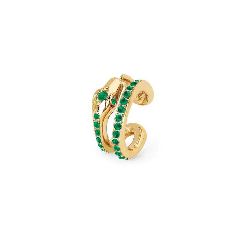 Owl wing earrings-Kundalini Snake Coil Ear Cuff with Pavé Emeralds