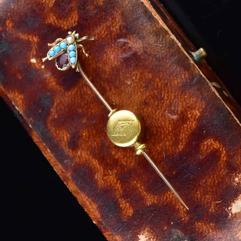 Bear motif brooch-Antique Fly Stickpin Brooch in 14K Gold