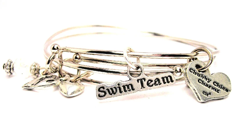 Carved charm bangles-Swim Team Stylized Expandable Bangle Bracelet Set