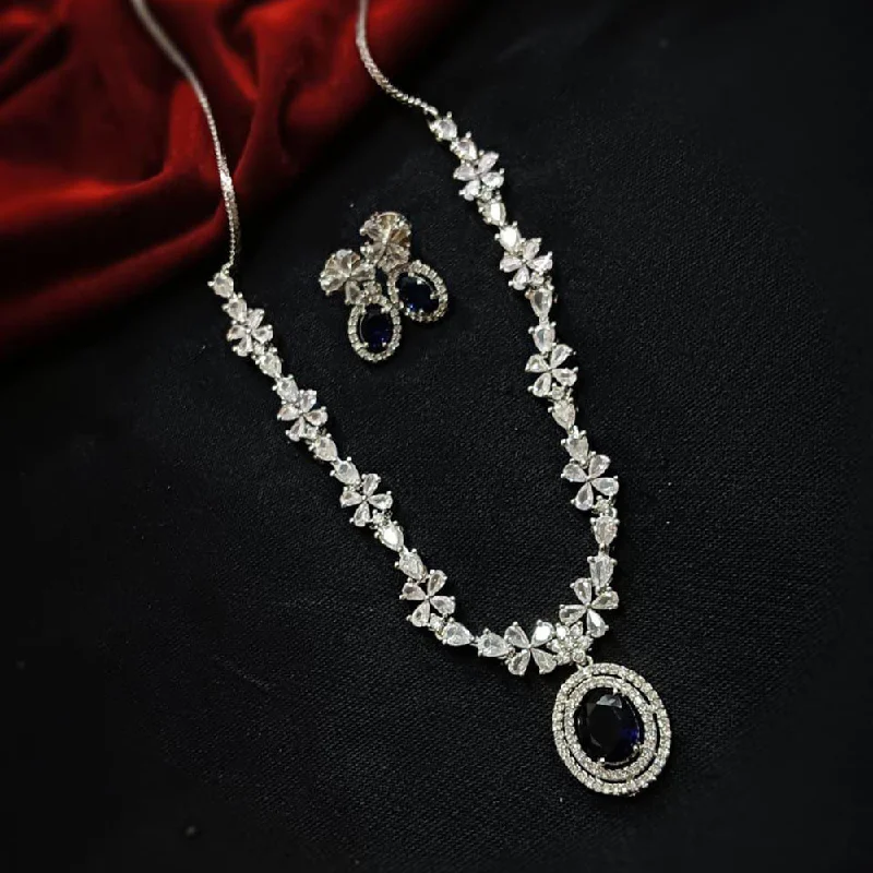 Thin bead necklaces-Manisha Jewellery Silver Plated AD Stone Necklace Set