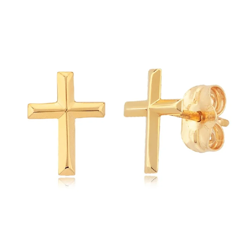 Polished gem earrings-14k Gold Cross Stud Earrings