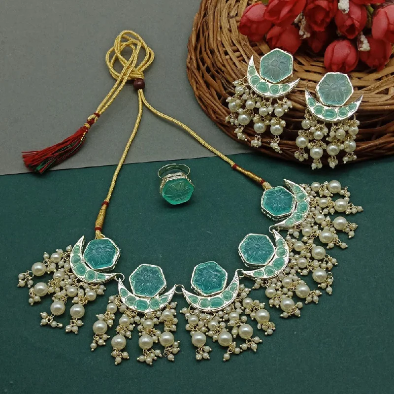 Emerald drop necklaces-Sai Fashion Gold Plated Pearl Necklace Set