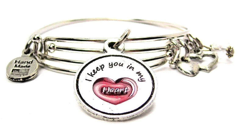 Fine bead bangles-Hand Painted Red I Keep You In My Heart Expandable Bangle Bracelet Set