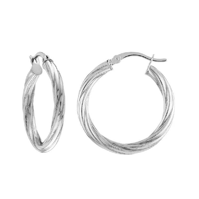 Leaf design earrings-Sterling Silver Twist Hoop Earrings