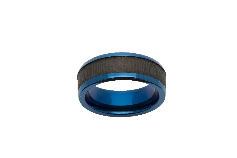 Topaz gem rings-Unique & Co Carbon Fibre and Blue IP Steel Ring