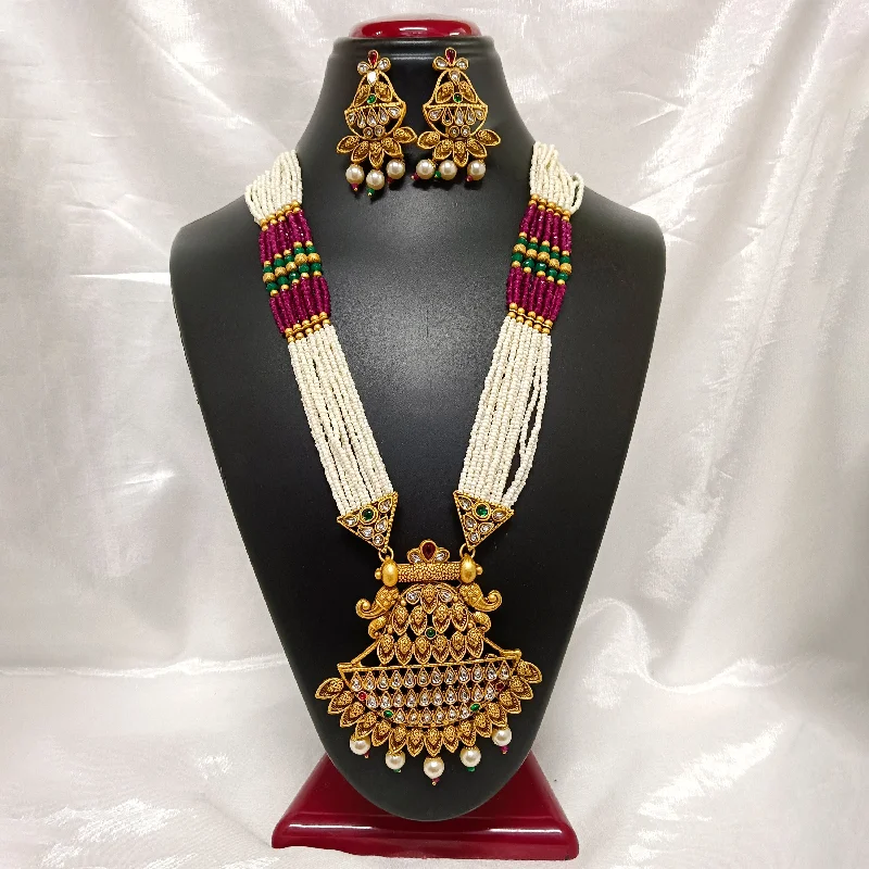 Bead braid necklaces-Bhavi Jewels Kundan Stone Gold Plated Necklace Set