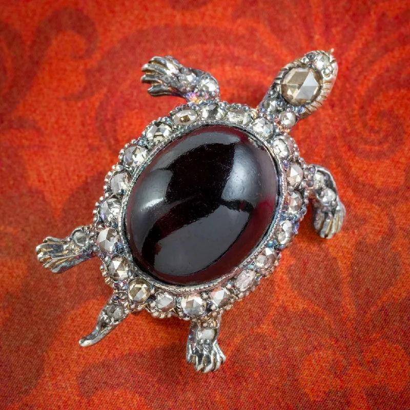 Clear quartz brooch-Victorian Style Garnet Diamond Tortoise Brooch 6ct Garnet