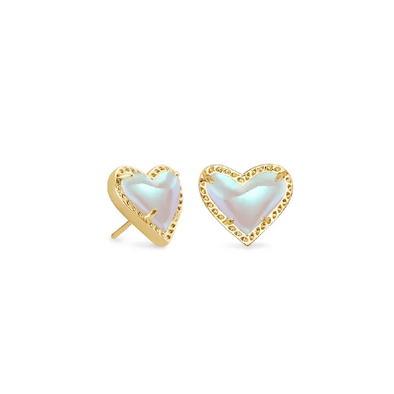 Tide motif earrings-Kendra Scott Ari Heart Gold Stud Earrings in Dichroic Glass