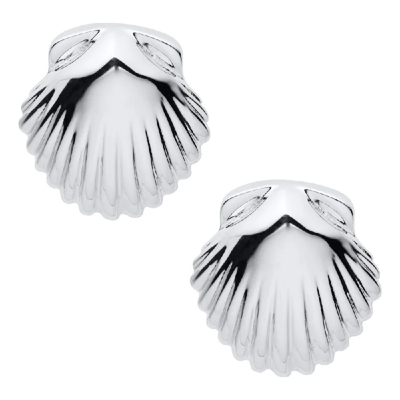 Solid ring earrings-Sterling Silver Scallop Earrings