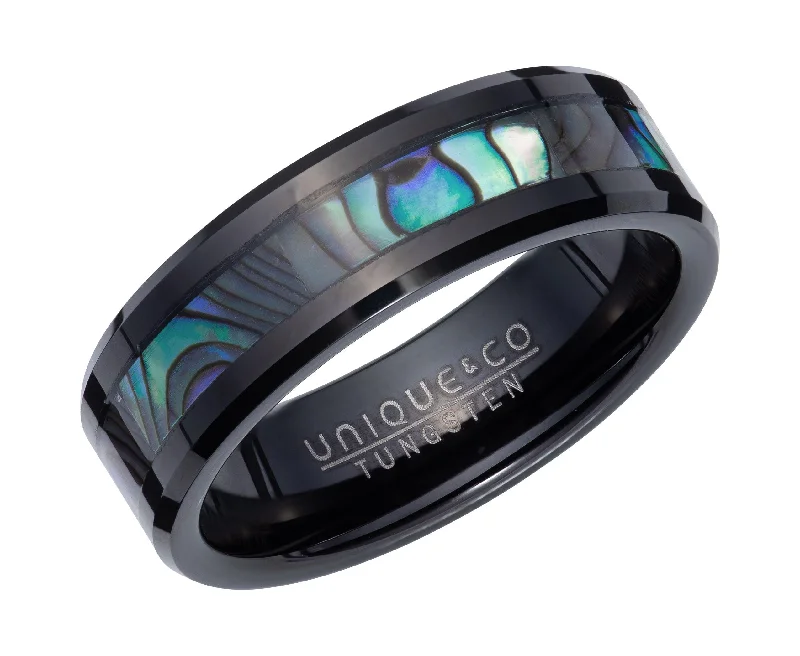 Elegant design rings-Unique & Co Abalone and Tungsten Carbide Ring