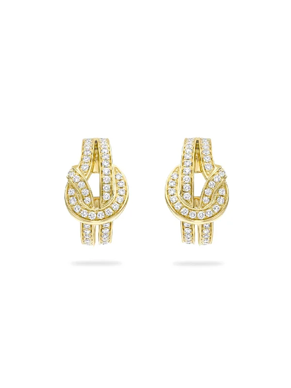 Flat gem earrings-The Knot Yellow Gold Diamond Earrings