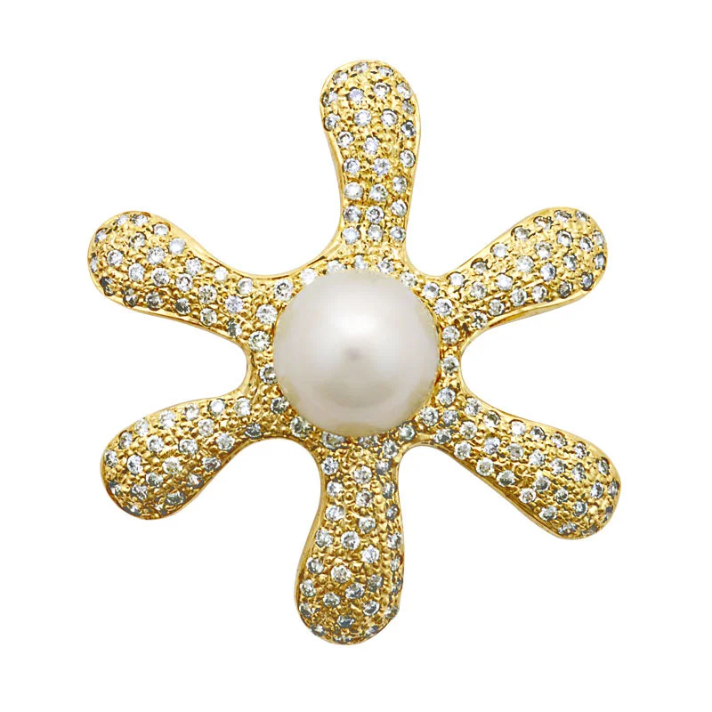 Worn texture brooch-Brooch-South Sea Pearl and Diamond