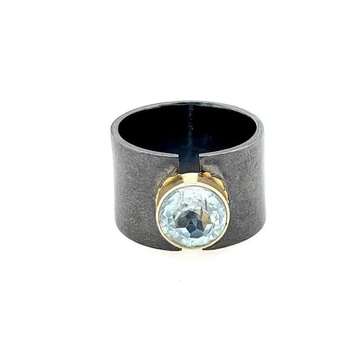 Topaz solitaire rings-Gold Vermeil Sterling Silver Aquamarine Ring