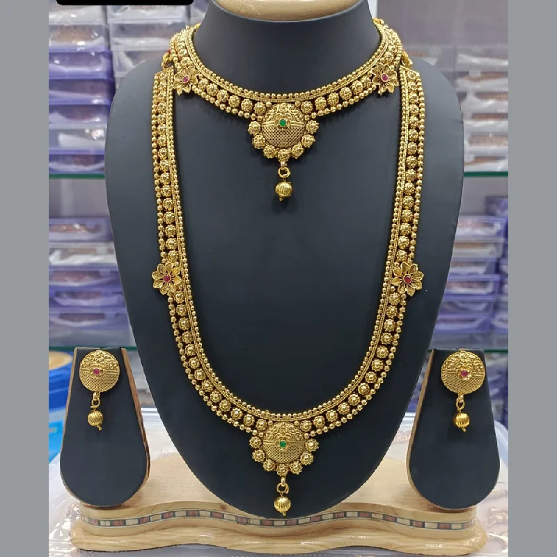 Tiered link necklaces-Manisha Jewellery Gold Plated Pota Stone Double Necklace Set