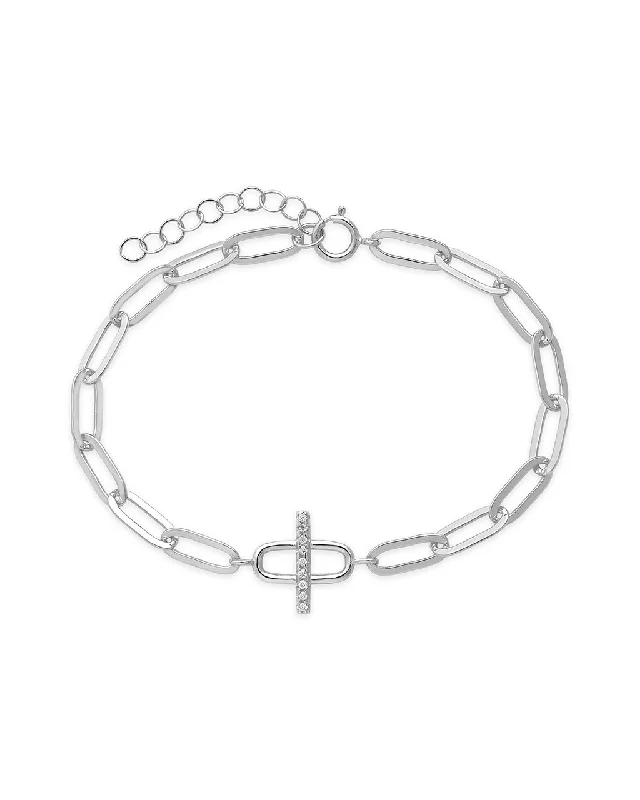 Light clay bangles-Sterling Silver Pave Bar & Link Bracelet