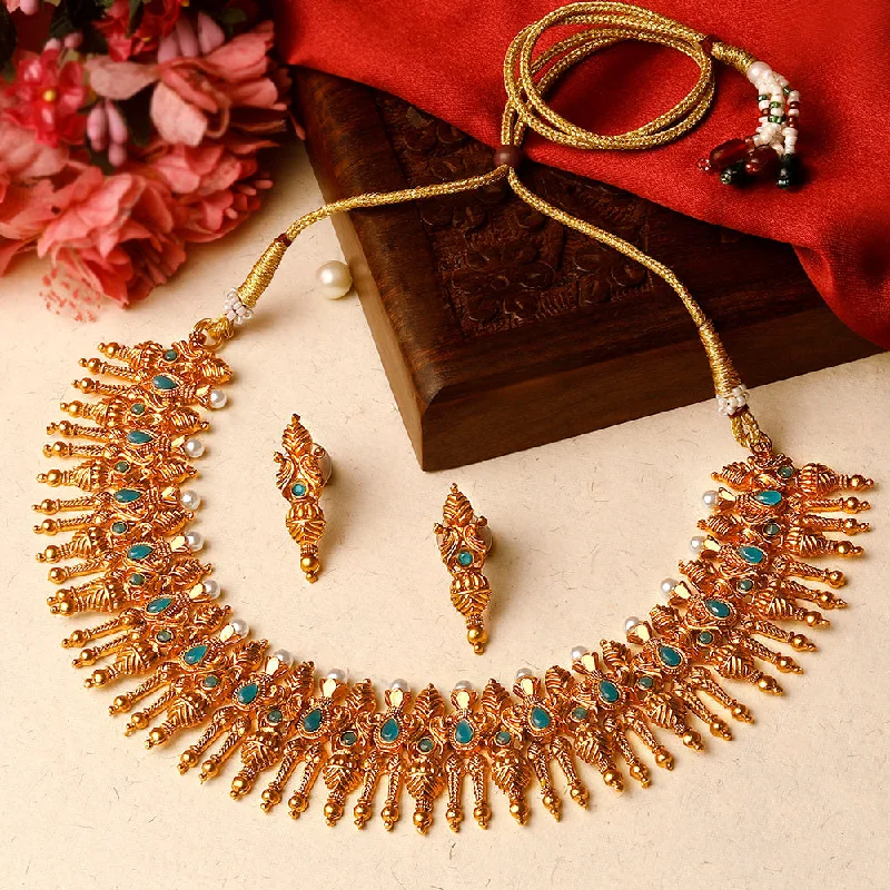 Woven cord necklaces-Shrishti Fashion Beautiful Gold Plated Choker Necklace Set For Women