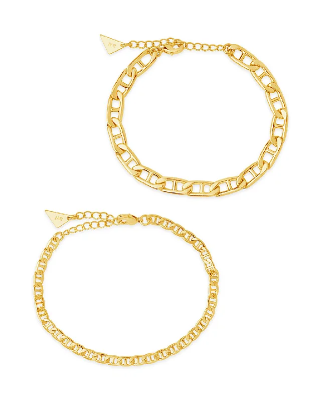 Solid chain bangles-Anchor Chain Bracelet Set of 2