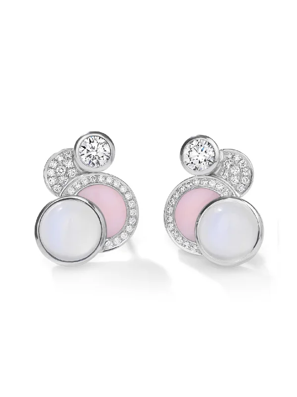 Smooth dangle earrings-Raindrop Moonstone Pink Opal White Gold Stud Earrings