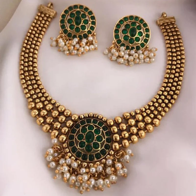 Zodiac charm necklaces-Manisha Jewellery Gold Plated Kundan Pota Stone Necklace Set