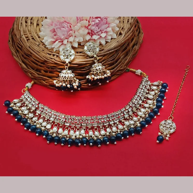 Thin-line necklaces-Lucentarts Jewellery Gold Plated Kundan Necklace Set