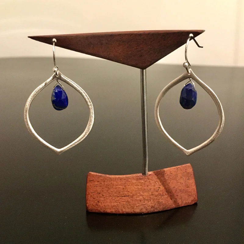 Pure stone earrings-Faceted Lapis Teardrop Sterling Silver Earrings