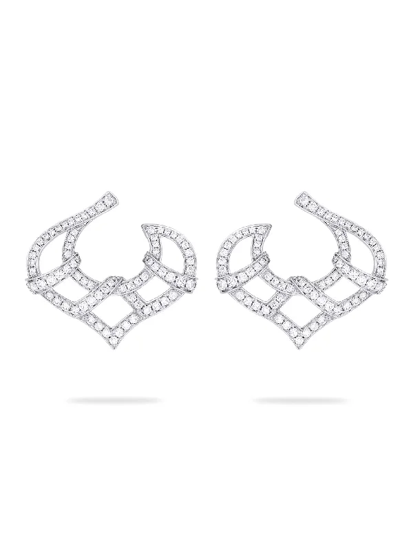 Vintage clip earrings-Woodland Pavé Diamond Platinum Earrings