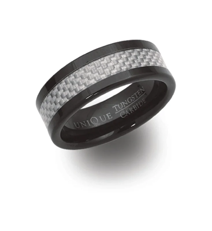 Warm wood rings-Unique & Co 8mm Black Tungsten Ring with Carbon Fibre