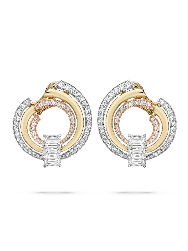 Solid ring earrings-Ribbons Ashoka Platinum Gold Diamond Earrings