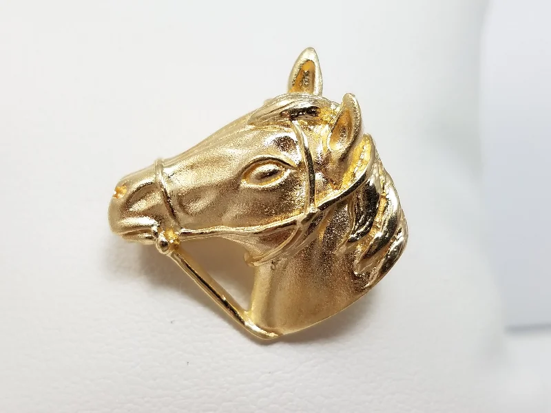 Glossy pearl brooch-Equestrian Pin! 14k Yellow Gold Horse Head Brooch/Pin