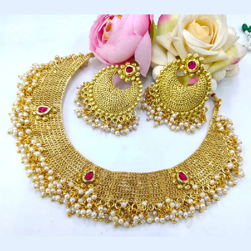 Vivid druzy necklaces-Manisha Jewellery Pota Stone Gold Plated Choker Necklace Set