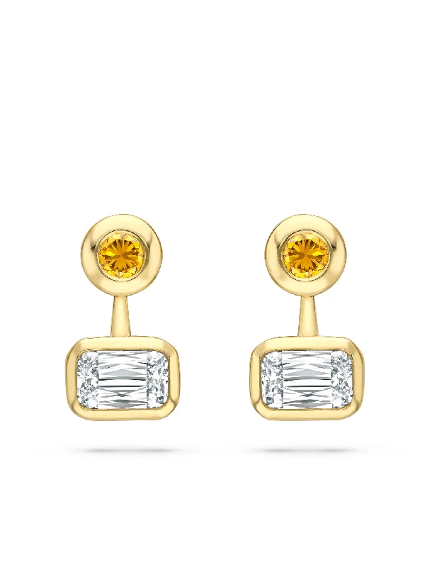 Deco style earrings-Florentine Ashoka and Yellow Diamond Yellow Gold Earrings