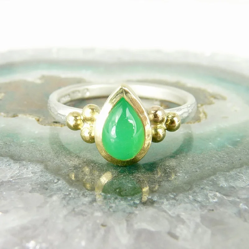 Glossy finish rings-Chrysoprase Granulation ring