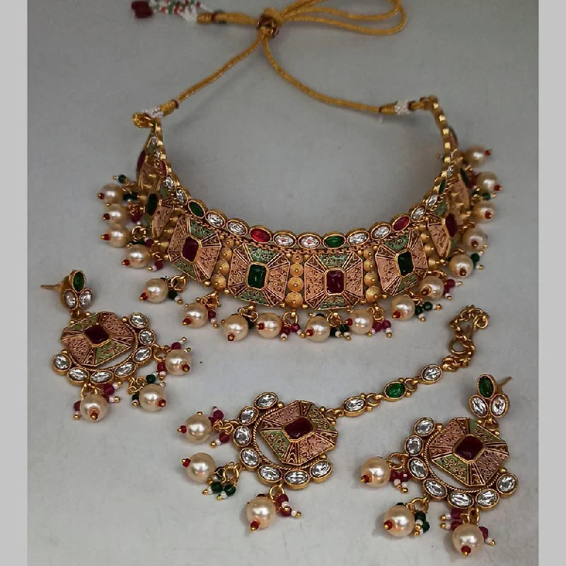 Fox charm necklaces-Manisha Jewellery Gold Plated Pota Stone Meenakari Necklace Set