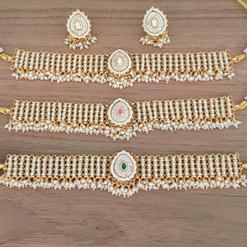 Vivid stone necklaces-Manisha Jewellery Gold Plated AD Stone And Pearl Necklace Set