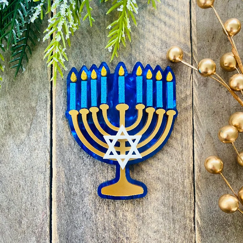 Hand-polished brooch-Menorah Brooch