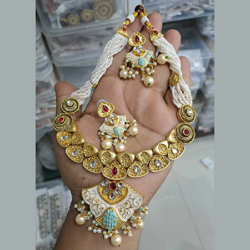 Polished gold necklaces-Manisha Jewellery Gold Plated Kundan Stone & Meenakari Choker Necklace Set