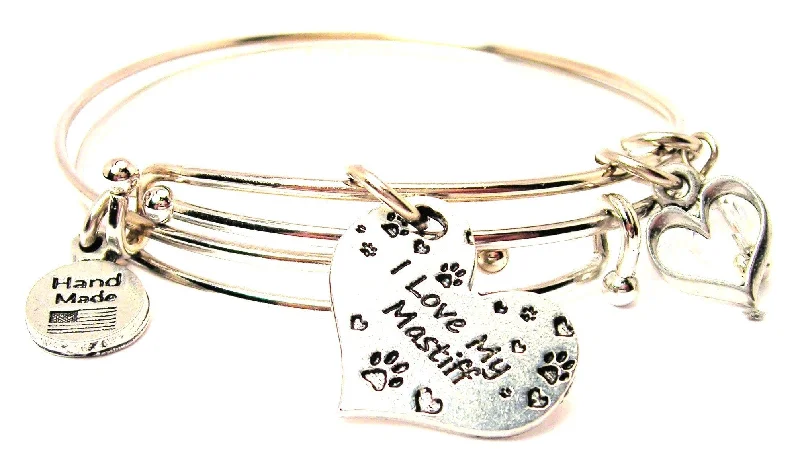 Chunky gem bangles-I Love My Mastiff Heart With Paws Expandable Bangle Bracelet Set