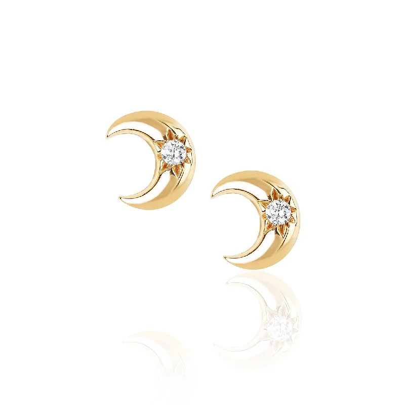 Onyx stone earrings-Crescent Stud with Star Set Diamond | Ready to Ship