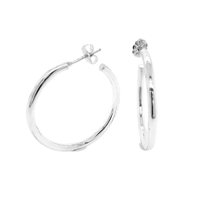 Swirl drop earrings-Sterling Silver Medium Tube Hoop Earrings