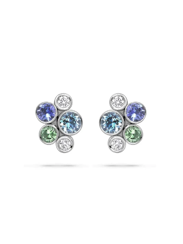 Wanderer weave earrings-Raindance Watercolour White Gold Cluster Stud Earrings