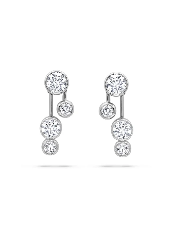 Dual-tone gem earrings-Raindance Detachable Double Drop Platinum Earrings