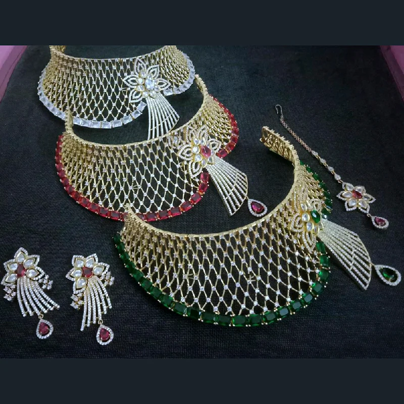 Radiant charm necklaces-Manisha Jewellery Gold Plated AD Stone Necklace Set