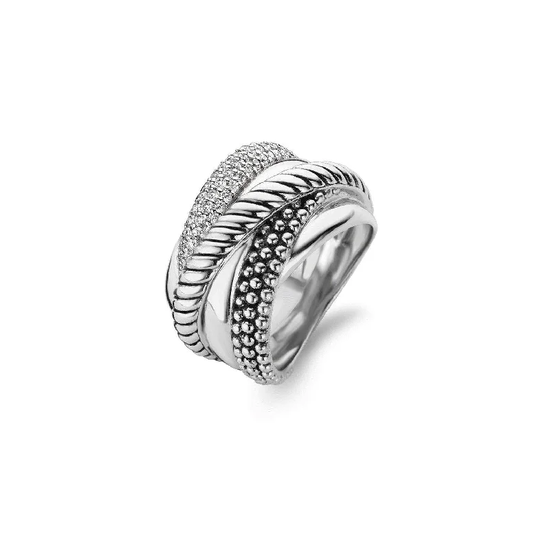 Retro deco rings-Ti Sento Sterling Silver 6 Layers Band Ring