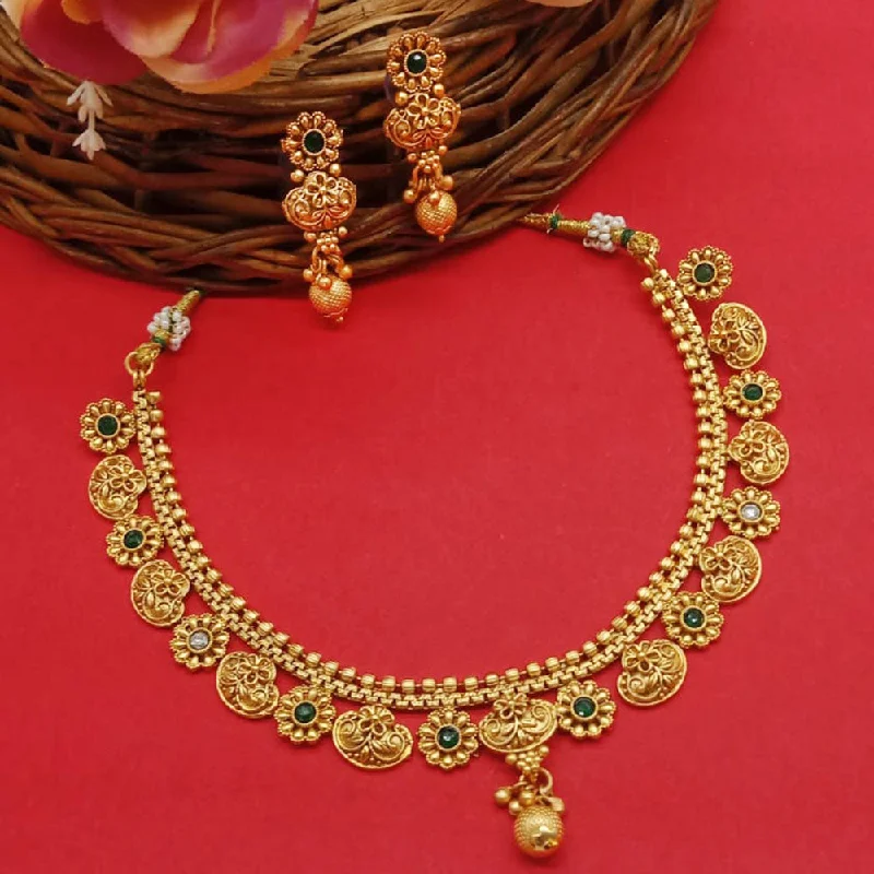 Vivid stone necklaces-India Art Gold Plated Pota Stone Necklace Set