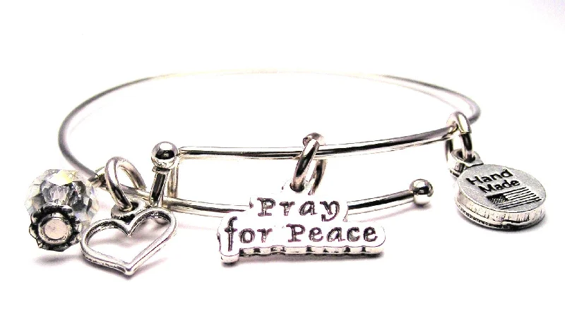 Plaited knot bangles-Pray For Peace Expandable Bangle Bracelet